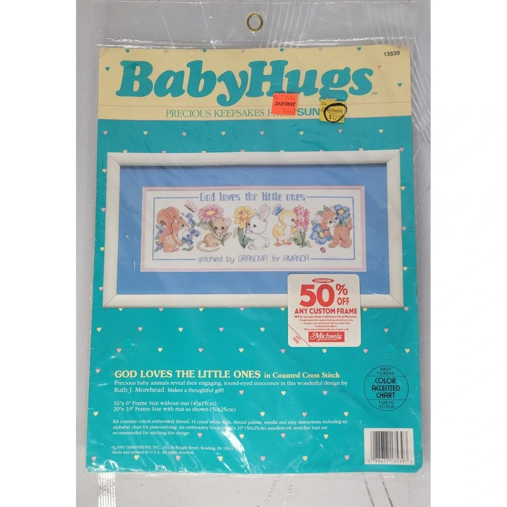 Vintage‎ 1991 Dimensions Baby Hugs Cross Stitch Kit God Loves Little Ones New